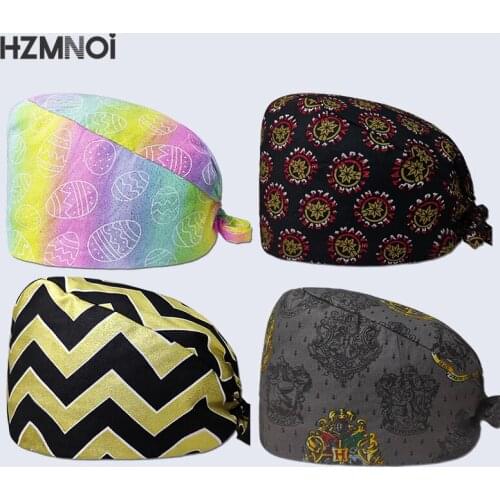 New Product Colorful Printed Nurse Cap Surgical Cap Pet Hospital Surgeon Cap Dentist Cap Beauty Salon Chef Dustproof Scrub Cap