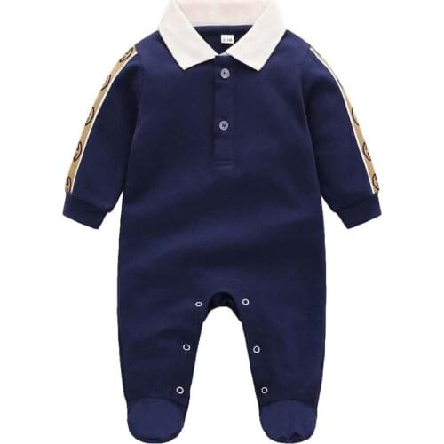 New spring autumn fashion brand style newborn baby clothes dark blue knitted cotton long-sleeved boy and girl romper 0-24 months
