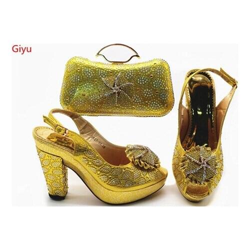 Shoes and Bag gold Color Designer Shoes and Bag Sets 2019 African Shoes and Bag for Woman Elegant Italian Wome SSN1-19
