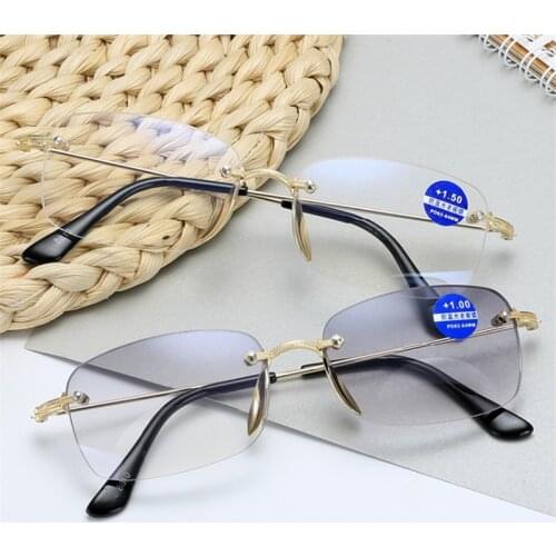 XojoX Anti-blue light Reading Glasses Women Men Frameless Far Near Bifocal Presbyopia Glasses +1.0 1.5 2.0 2.5 3.0 3.5 4.0