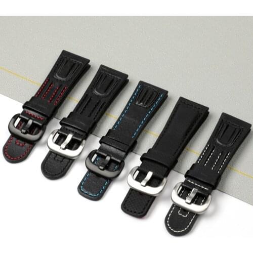 New High Quality Genuine Leather Watchband Black Red Stitching Thread Calfskin Strap for SevenFriday M1/M2/P3 28mm