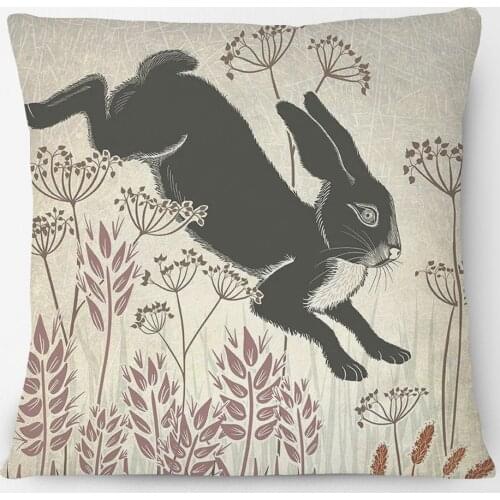 Hand Painting Animals Plants Cushion Covers Squirrel Hare Badger Fox Hedgehog Art Print Linen Pillow Case