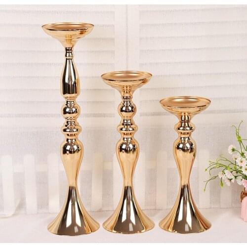 Silver/Gold Metal Candle Holder Iron Candlestick Wedding Props Road Lead Vase Home Decoration