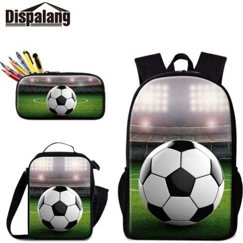 Dispalang Footballs School Backpack For Boys Cooler Bag Lunch Pencil Box Set Basketballs Bookbags For Student Male Cool Rucksack
