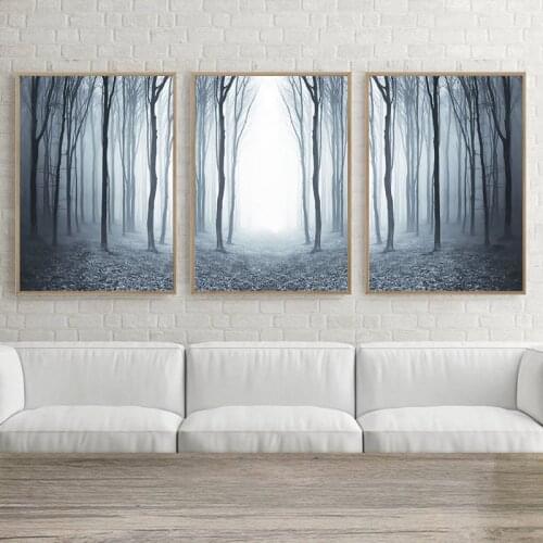 Modern Canvas Painting Foggy Forest Landscape Poster Wall Art Nordic Home Decoration Wonderful Pictures for Living Room