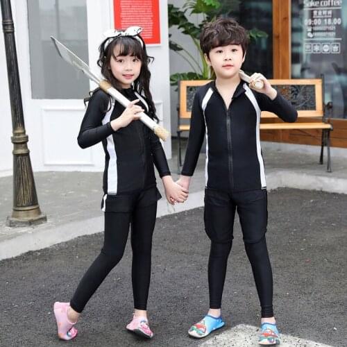 Girls Boys Long Sleeve Rash Guard 3 Piece Swimsuit Set UPF 50+ Sun Protection with Zipper Dive Skins Surf Swim Run Jog Suit Kids