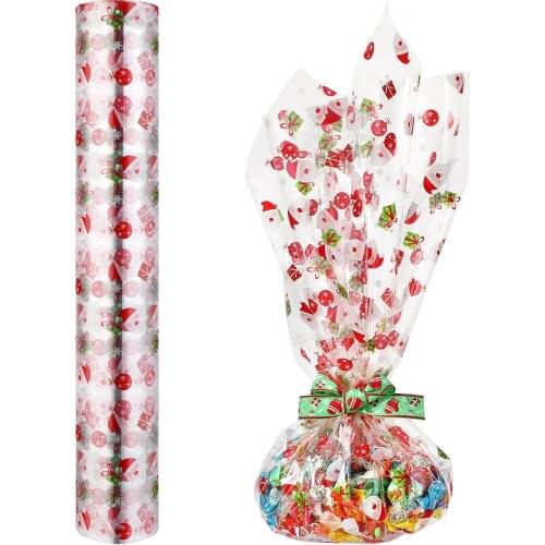 STOBOK 2.5 Mil Christmas Cellophane Wrapping Paper Santa Clause Words Xmas Pattern Cellophane Wrap Roll Gift Crafts Flower