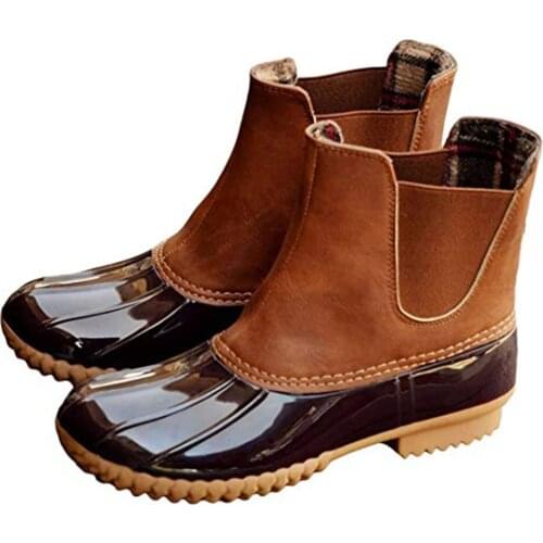 Waterproof Short Boots for Women Fahsion Leopard Splice Rain Shoes with Anti-Slip Sole -OPK