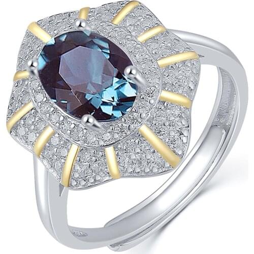 Lab grown Alexandrite Gemstone Rings for Women Real 925 Sterling Silver Oval Opal Stone Engagement Wedding Ring/Two tone plated
