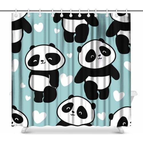 Aplysia Cute Panda Fabric Bathroom Shower Curtain Decor Set with Hooks 72 x 72 Inches