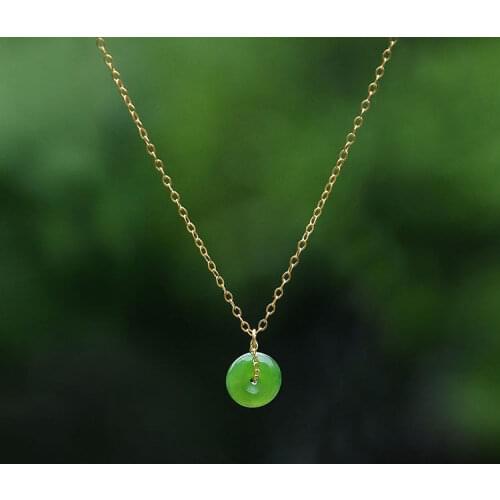 Rewards Hetian Jade Green Jade Necklace Peace Buckle Jasper Pendant S925 Silver Clavicle Chain Female Accessories Gift Niche