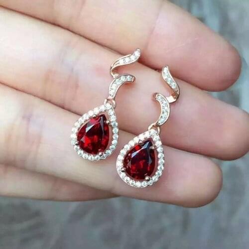Natural red garnet stone drop earrings 925 silver Natural gemstone earring women personality wave drop Earrings for engagement