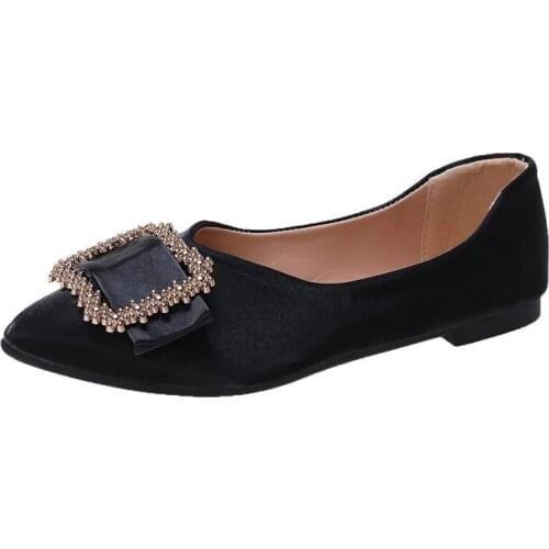 Comfortable Slip on Casual Shoes Pointed Toe Shallow Women Shoes Woman Leisure Square Metal Buckle Single Ladies Shoes Plus Size
