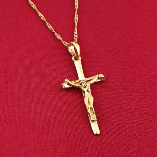 Jesus Cross Pendant Necklace Fashion Christian Crucifix 24K Jewelry For Women Men Religious Cross Pendant Russia Greece