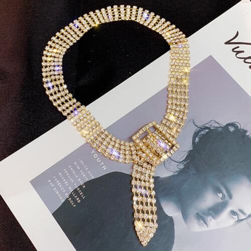 FYUAN Fashion Full Rhinestone Choker Necklaces for Women Bijoux Shiny Silver Color Button Necklaces Statement Jewelry Party Gift