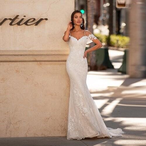 Vestido De Novia Tulle Mermaid Wedding Dress Spaghetti Straps Princess Robe Mariage V-Neck Princess Sukienka Na Wesele Sukienka