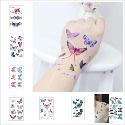 1pcs Sexy Fake Tattoo Fashion Colorful Butterfly Flowers Tattoo Women New Waterproof Temporary Black Tattoo Sticker Body Art