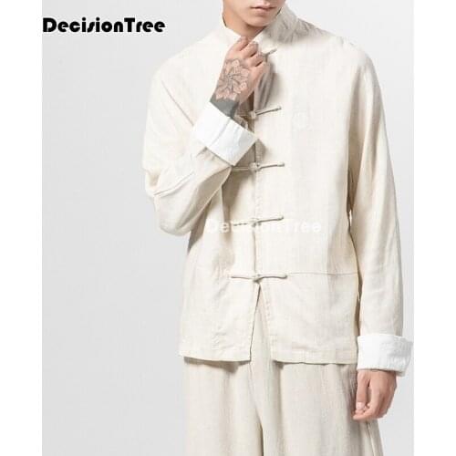 2021 mandarin collar tradtional chinese clothing for men year clothes retro blouse chinese shirt style tai uniform casual shirts