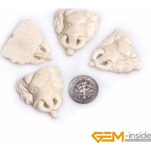 Big White Carved Bone Animal Elephant Head Beads Loose Beads For Jewelry Making bulk 4 PCS Wholesale