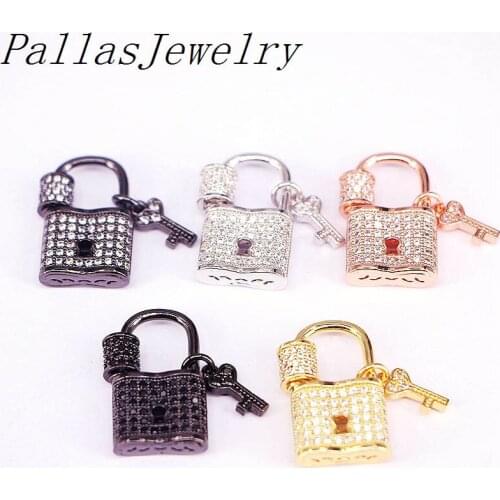 5Pcs New Design Micro Paved CZ Fastener Clasp Lock Key Screw Clasps Charms for Necklace Jewelry