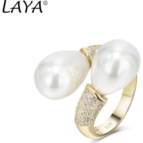 925 Sterling Silver Adjustable Double Pearl AAAAA Zirconium Ring For Women Engagement Party Anniversary Gift Jewelry 2021 Trend