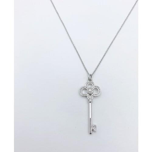 Original 1:1 S925 Sterling Silver Zircon Key Pendant Trendy Necklaces Logo Luxury Jewelry Lovers Birthday Holiday Party GIFT
