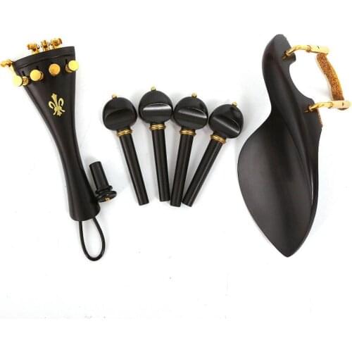 Yinfente Ebony Violin Parts 4/4 Violin Pegs Tailpiece Chin rest End pin With Fine Tuner