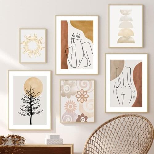 Girl Body Sun Tree Curve Abstract Retro Wall Art Canvas Painting Nordic Posters And Prints Wall Pictures For Living Room Decor