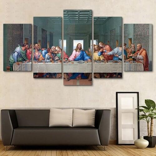 Canvas Framework Living Room Wall Decoration Modern 5 Panel Last Supper Vintage Painting On Home Art Pictures HD Printed Posters