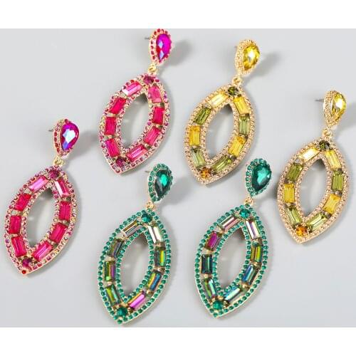 JIJIAWENHUA New Multicolor Large Rhinestone Willow Leaf Shaped Female Earrings Dinner Party Fashion Jewelry Accessories