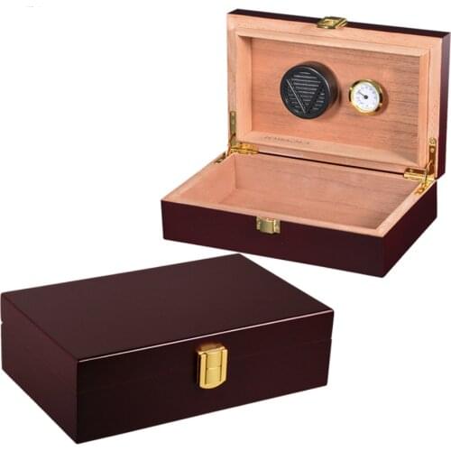 Classic Cigar Humidor Box Cedar Wood Glossy Luxury Cigar Case Home Cigar Humidor Box W/ Hygrometer Humidifier