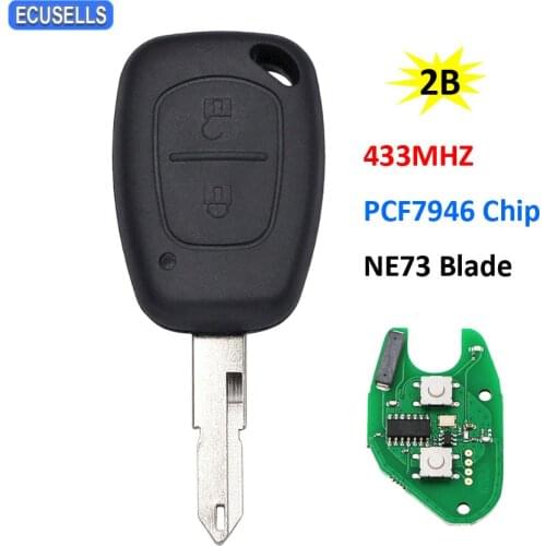 2 Button Remote Car Key 433MHz PCF7946 Chip NE73 Uncut Blade for Renault Vivaro Movano Kangoo Traffic Master for Interstar