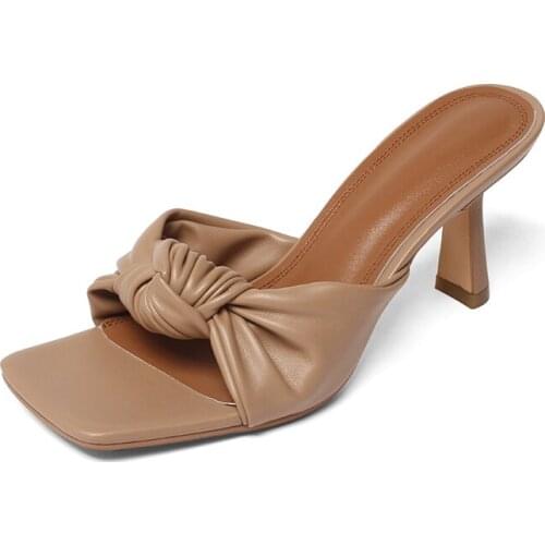 Kmeioo women Square head open Toe Solid Gingham high heels Slippers Summer Fashion Slip On causal comfort sandals plus size 7cm