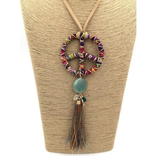 2015New personalized handmade jewelry supplier unique boho peace sign pendant long Necklaces for women