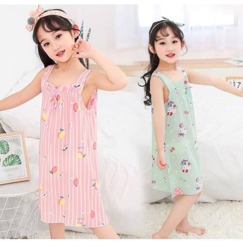 Teenages Summer Cartoon Sleep Dresses Baby Cotton Sleeveless Casual Homeclothes Pajamas Children Cute Nightdress Girls Nightgown