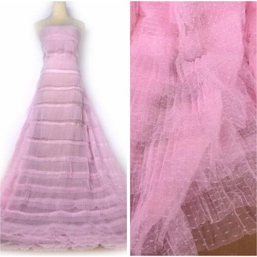 La Belleza 5 yards Fashion pink dot mesh 3D lace fabric 120cm width lace fabric