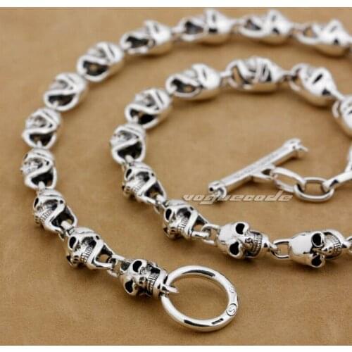 18" to 36" 925 Sterling Silver Skulls Mens Biker Rocker Punk Necklace 8W004N