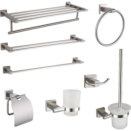 Stainless Steel Brushed Bathroom Accessories Hardware Set Towel Ring Towel Bar Rack Toilet Paper Holder Brush Hanger Robe Hooks