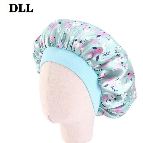 New Fashion Kids Floral Satin Bonnet Girl Satin Night Sleep Cap Hair Care Soft Cap 1 Pc Hot Sale