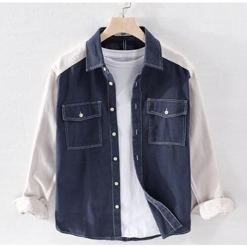 2021 New style long-sleeved brand casual shirt men fashion comfortable shirts for men spring patchwork shirt mens camisa chemise