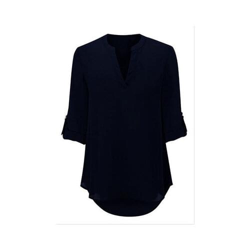 Summer New Womens Solid Color Short Sleeve V-Neck Shirt Casual Loose Stitching Street Lady Blouse