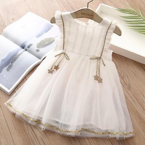 Kids Clothing 2-8 Y Baby Girls Vest Dresses 2021 New Summer Korean Girls Chiffon Princess Dress Star Net Yarn Dress for Children