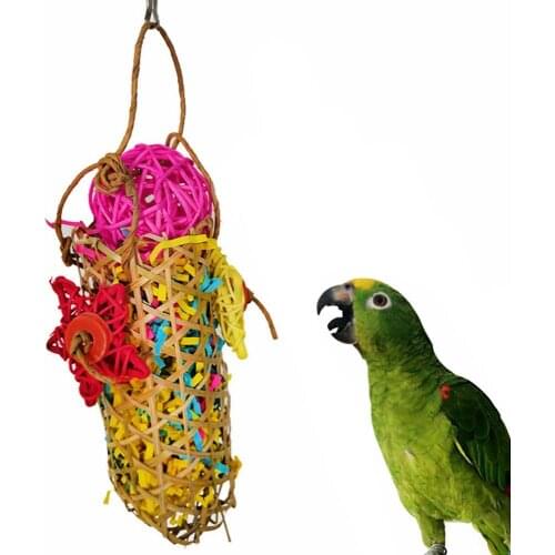 Parrot Lovely Bird Bites Climb Pull Toy Hanging Brushed Paper Strip Rope Pet Cage Decor Banana Shape Five-pointed Star Ornaments