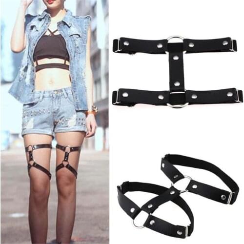 Sexy Women Elastic Leather Leg Ring Garter Belt Punk Thigh Ring Gothic Harajuku Bondage Harness Suspender Strap Garters D681
