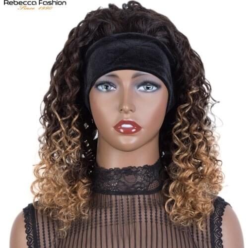 Rebecca Wig Deep Wave Headband Wig Human Hair for Black Women Brazilian Remy Full Machine Made Wig Glueless Half Wigs Ombre WIG