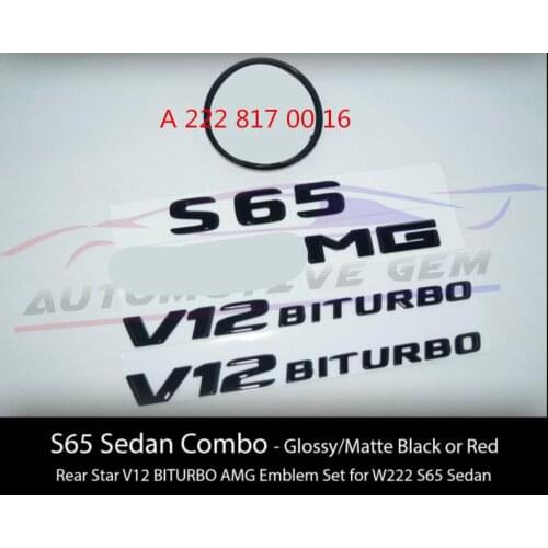 S65 SEDAN for AMG V12 BITURBO Rear Star Emblem Black Badge Combo Set for Mercedes W222 A 222 817 00 16