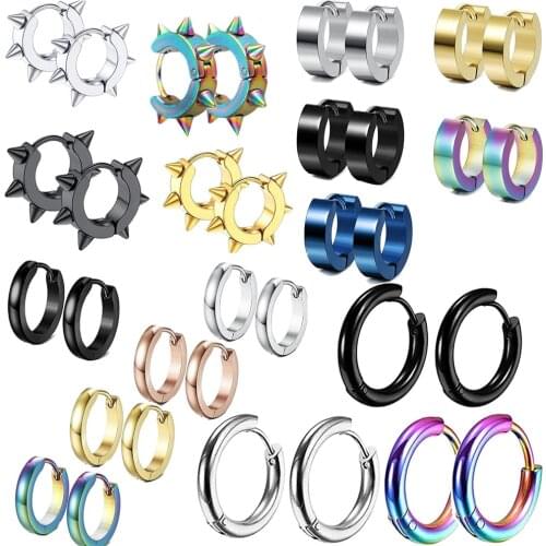 1 pairSteel Men Ear Stud Earrings Clip Hoop For Women Gothic Street Pop Hip Hop Ear Jewelry Punk Black Conch