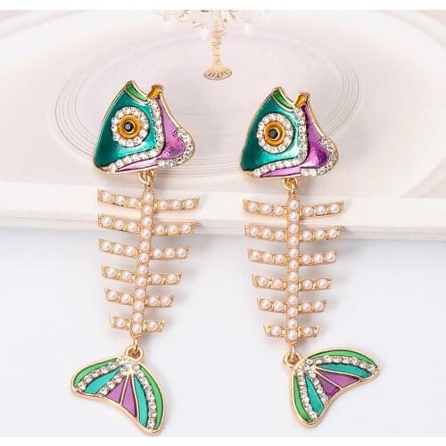 New Colorful Fish Crystal Drop Dangle Earring Statement Rhinestone Handmade Earrings Jewelry Accessories for Women Ear Ring
