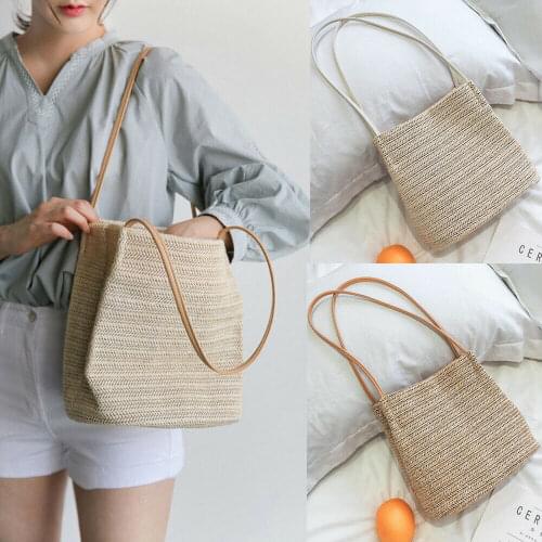 2019 Newest Hot Women Straw Shoulder Bag Rattan Straw Woven Summer Beach Crossbody Messenger Bucket Handbag Satchel Tote