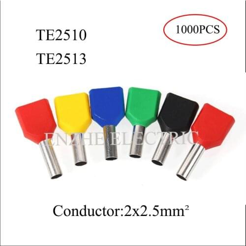 TE2510 TE2513 TE two-wire pre-insulated tubular terminal 2*2.5mm2 double-tube insulated Two wire terminal European copper pin